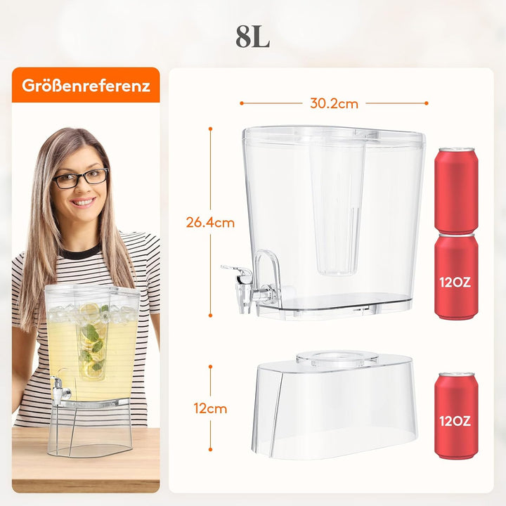 Lifewit 2 x 8 L Getränkespender mit Zapfhahn, Ständer, Eiszylinder und Löschbar Schilder, Kunststoff