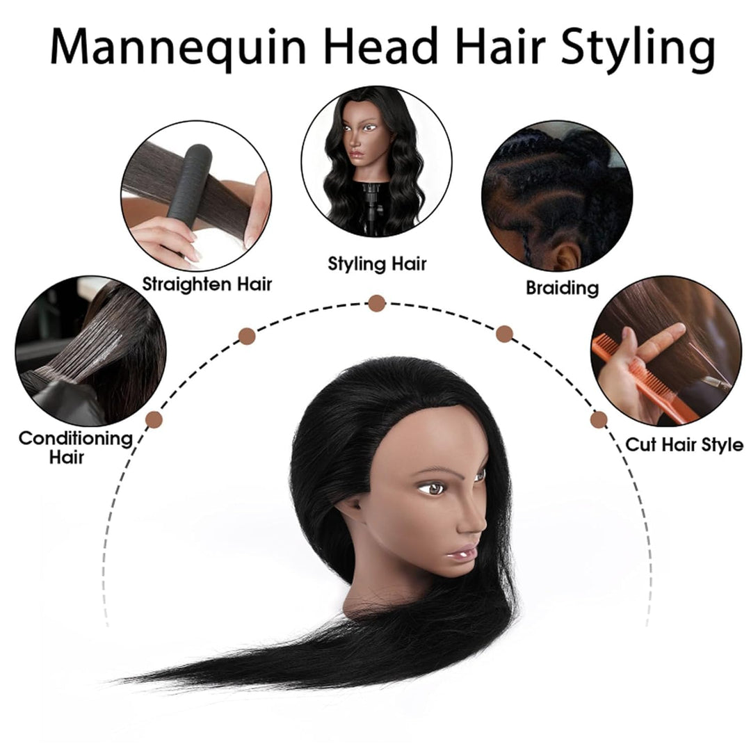 Friseur Übungskopf 100% Echthaar, 66 cm / 26 Zoll Mannequin Kopf mit Haaren, Friseurkopf Trainingsko