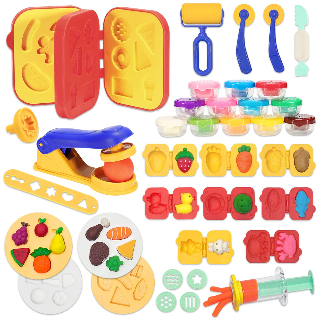 VBACALA 41 Stück Knete Set mit 12 Dosen Knetmasse, Knetwerkzeug Kinder Spielküche mit Eismaschine, B