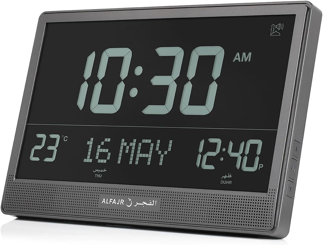 AlFajr Azan Alarm Extra Grosse Wanduhr - CJ-17 Schwarz - Automatisch Athan Fünf Mal in 5 verschieden