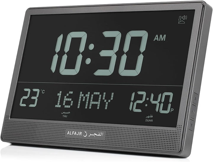 AlFajr Azan Alarm Extra Grosse Wanduhr - CJ-17 Schwarz - Automatisch Athan Fünf Mal in 5 verschieden