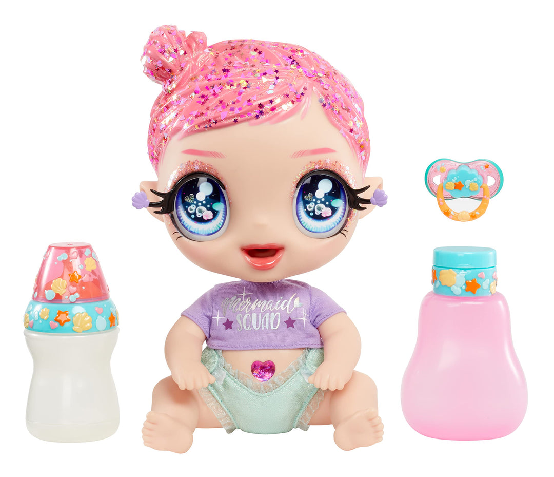 Glitter Babyz MGA Marina Finley - Babypuppe mit 3 magischen Farbwechseln durch eiskaltes Wasser, Pin