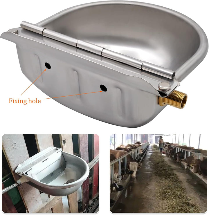 Edelstahl Wassernapf mit 1/2 Zoll Messing Schwimmerventil Hund Automatische Tränke mit Ablassschraub