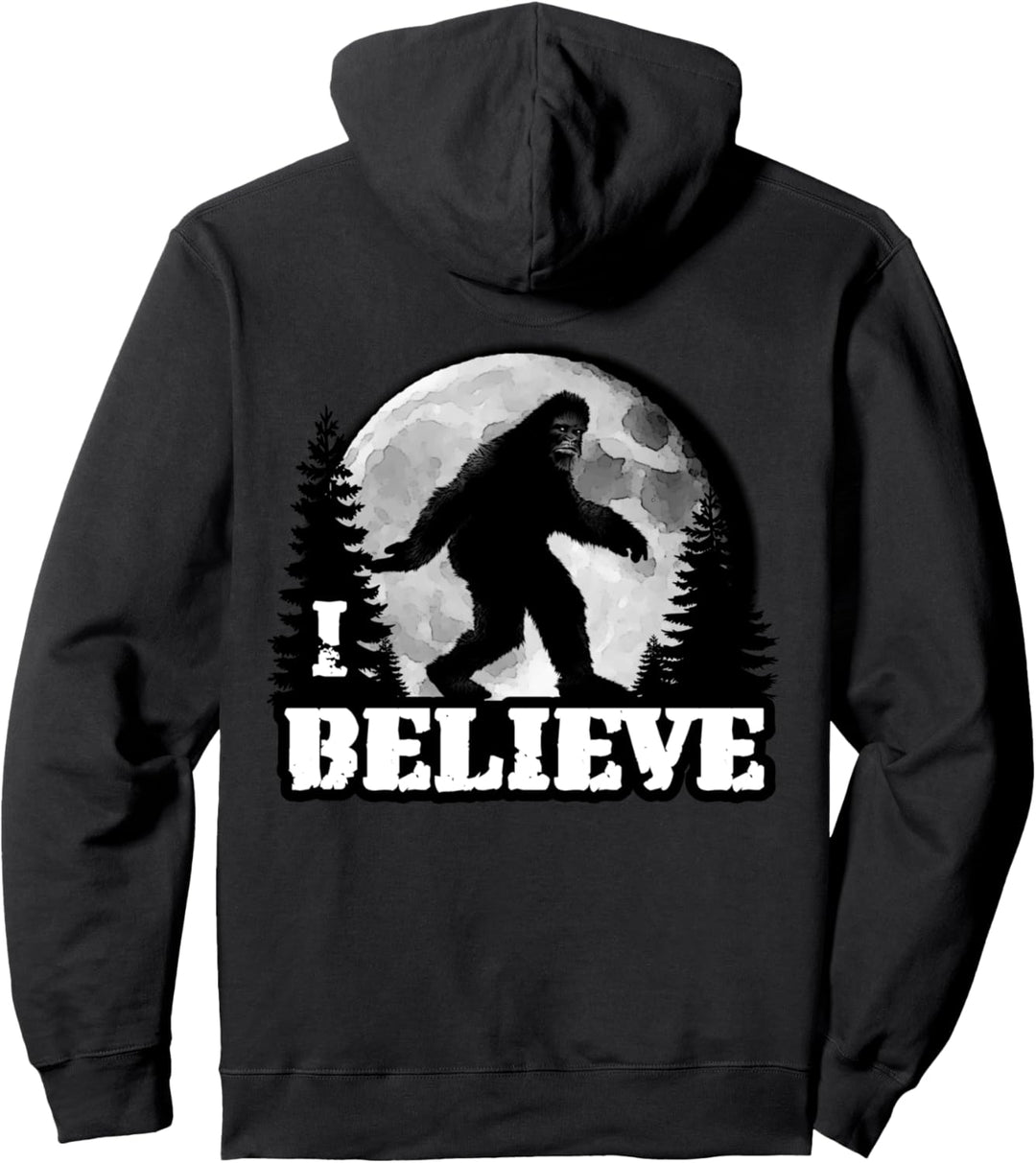 I Believe Bigfoot: Yeti Sasquatch Wood Booger Skunk Ape Moon Pullover Hoodie