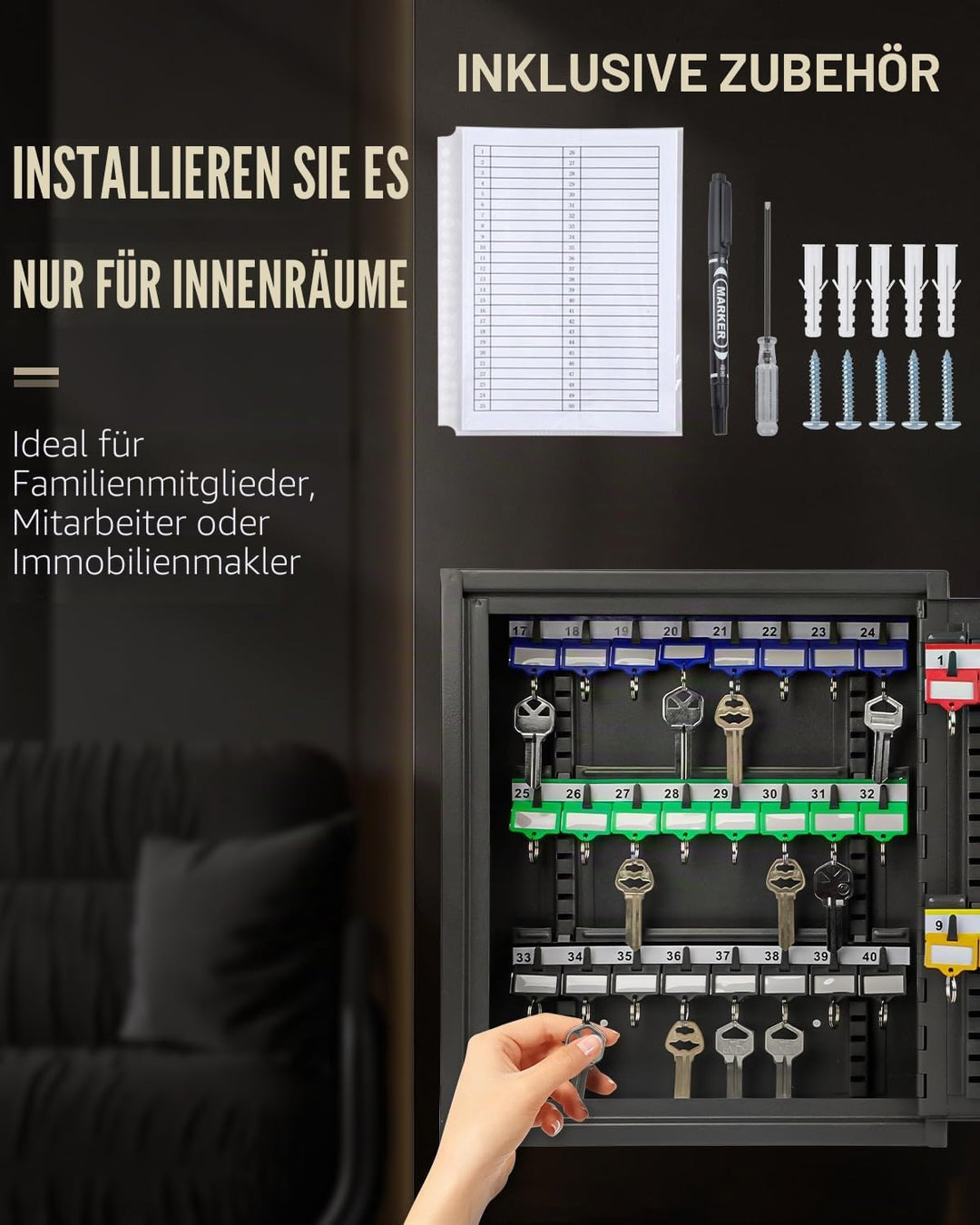 Uniclife Schlüsselkasten mit 40 Positionen und Zahlenschloss, zurücksetzbar, Digitale Sicherheits-Au