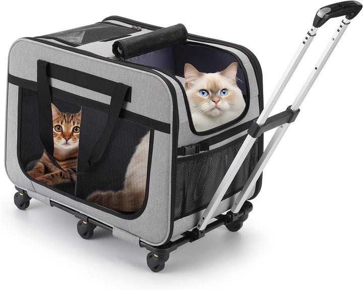 FASNATI Extra grosse Haustiertrage mit zwei Fächern und abnehmbaren Rädern für Katze/Hund, zusammenk
