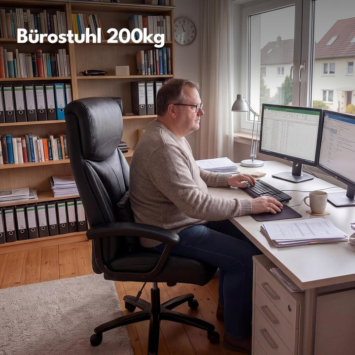 Ergonomischer Bürostuhl 200kg, Chefsessel, Schreibtischstuhl, Bequem XXL Breiter Sitzfläche, verdick