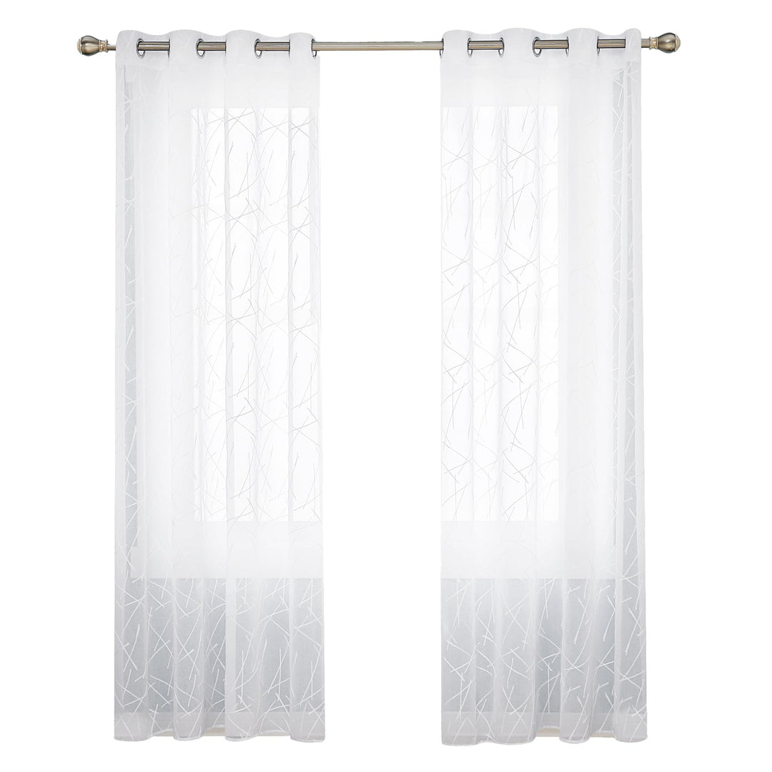 Deconovo Voile Vorhang Leinenoptik Ösenvorhang Transparent Dekoschal mit Stickerei Linie, 245x140 cm