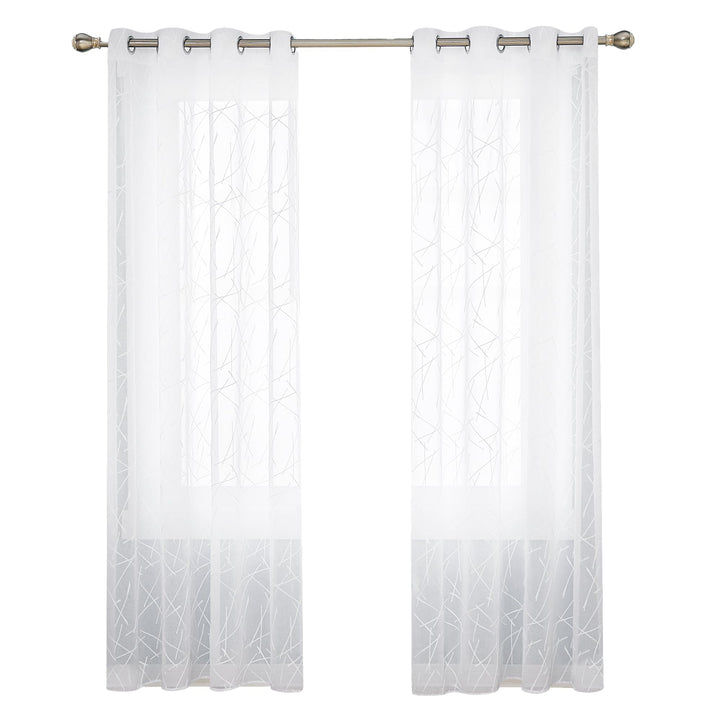 Deconovo Voile Vorhang Leinenoptik Ösenvorhang Transparent Dekoschal mit Stickerei Linie, 245x140 cm