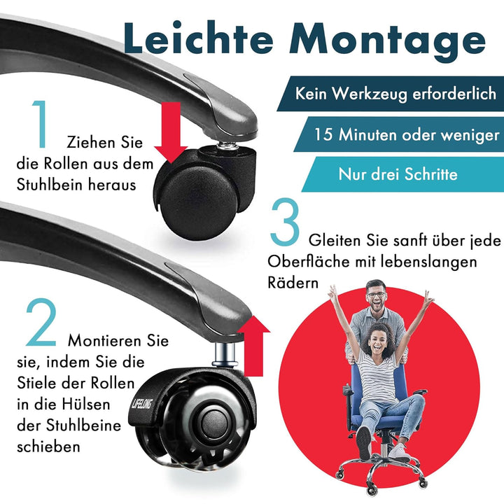 Bürostuhl Rollen, 5er Set Rollen für Bürostühle, 11x22mm Hartbodenrollen für Bürostuhl Stuhlrollen E