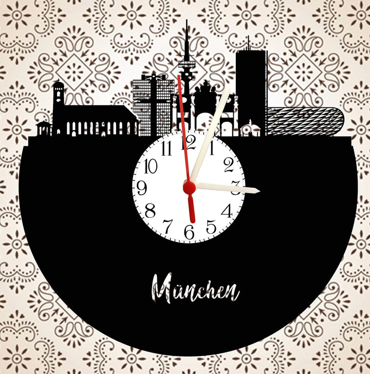 Wanduhr München Skyline mit Ziffernblatt, hochwertige Acrylglas Uhr mit lautlosem Quarzwerk, 3mm Stä