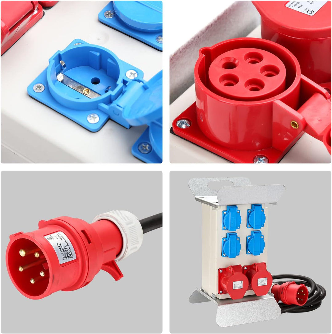 Fiqops Baustromverteiler 16a, Stromverteiler 4x230V+2x400V CEE, Wandverteiler mit LS-Schalter FI-Sch