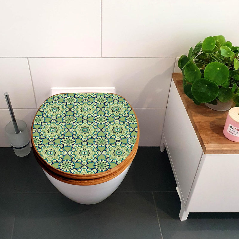 banjado® Design WC Sitz Bambus Absenkautomatik mit Motiv Kaleidoscop Grün/Toilettendeckel mit Absenk