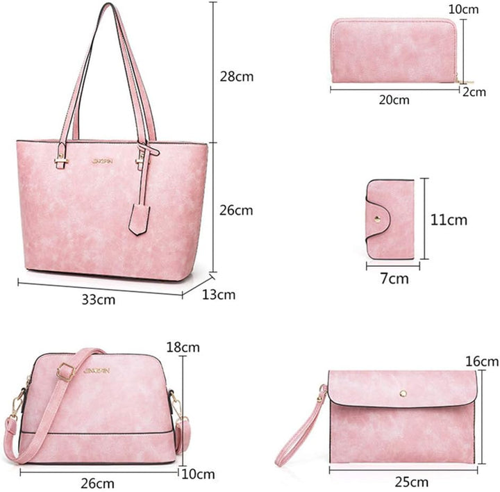 AlwaySky Handtaschen-Set für Damen 5er Pack Tote Geldbörse Handtaschen Set PU-Leder Umhängetasche Br