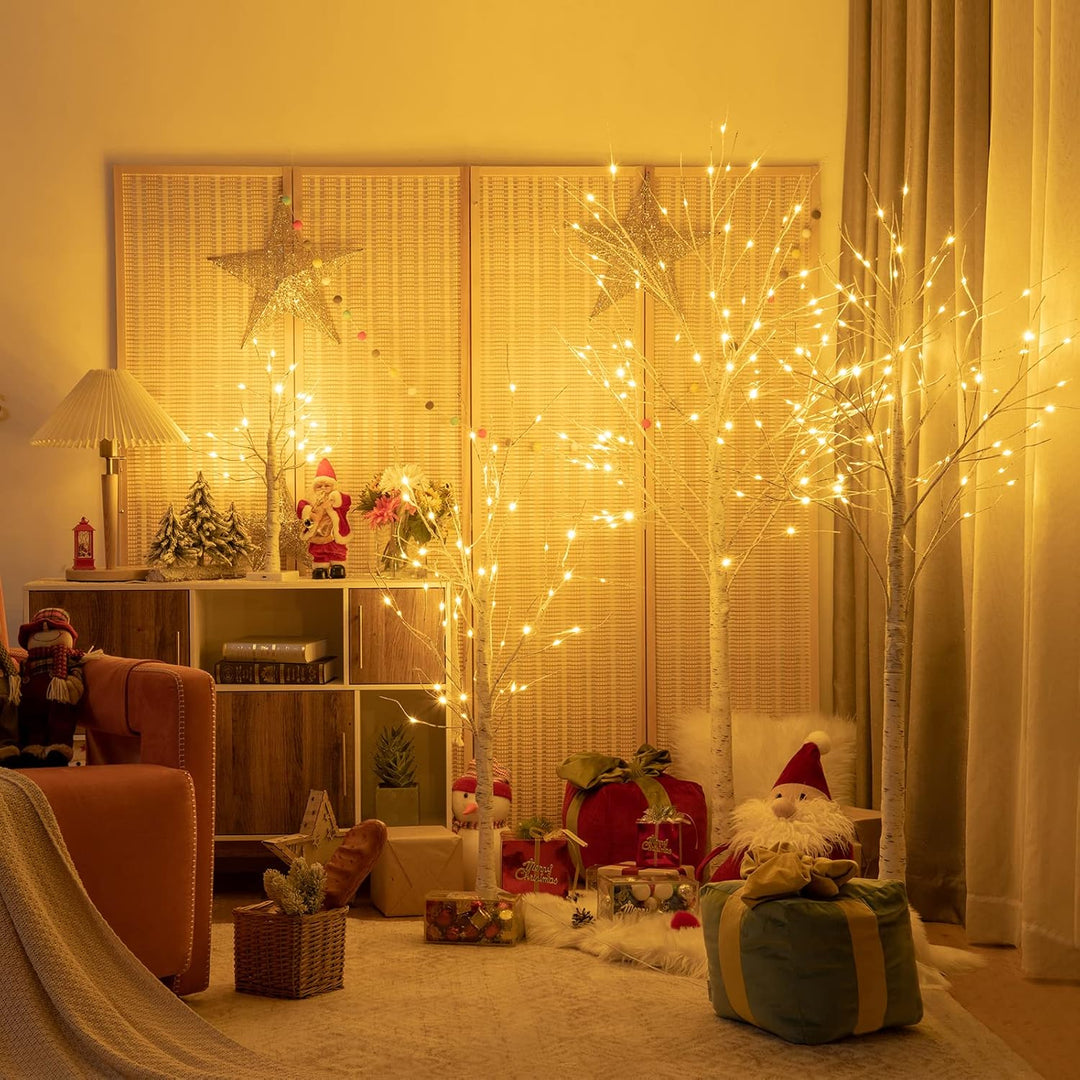 COSTWAY 120cm LED Lichterbaum, Birkenbaum mit warmweissen LED-Leuchten, künstlicher Weihnachtsbaum,