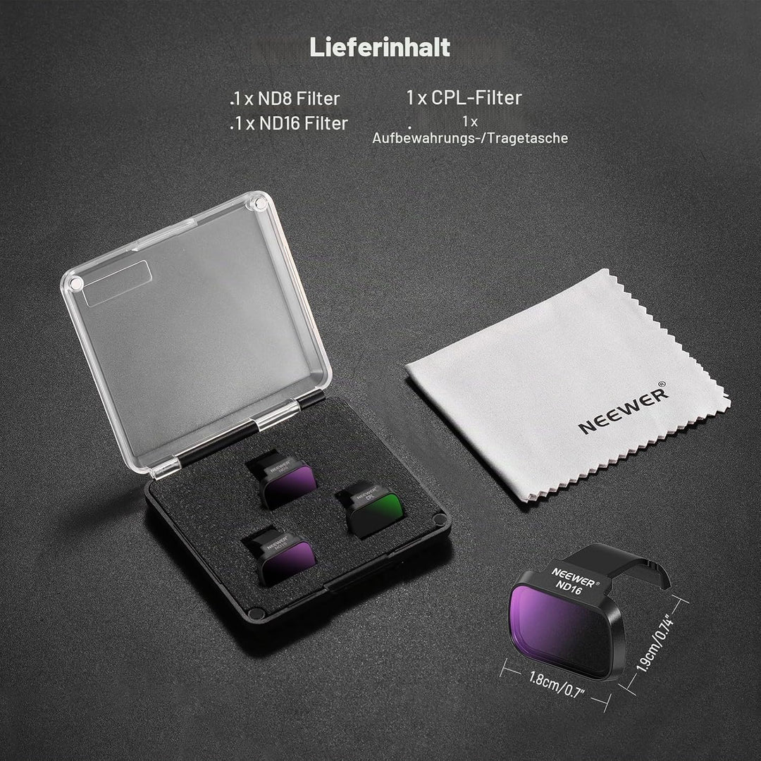 NEEWER ND Filter Set kompatibel mit DJI Mini 4K/2 SE/SE/2/Mavic Mini (3er Pack), CPL/ND8/ND16 Graufi