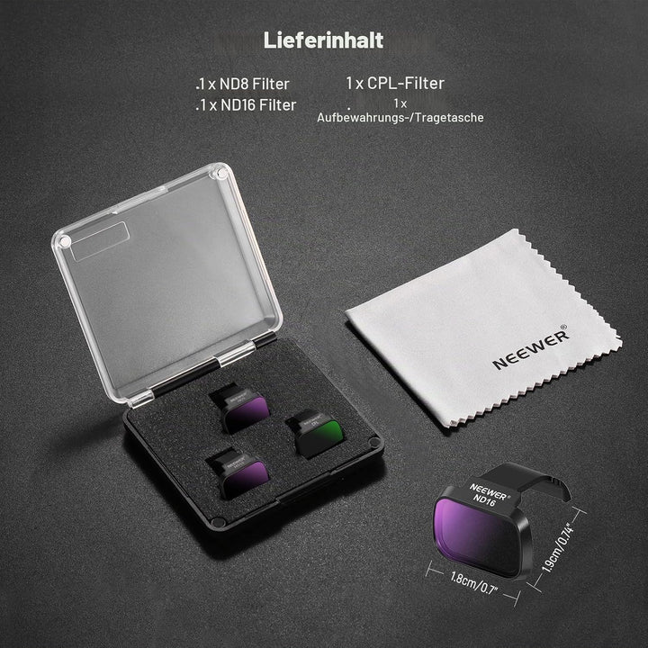 NEEWER ND Filter Set kompatibel mit DJI Mini 4K/2 SE/SE/2/Mavic Mini (3er Pack), CPL/ND8/ND16 Graufi