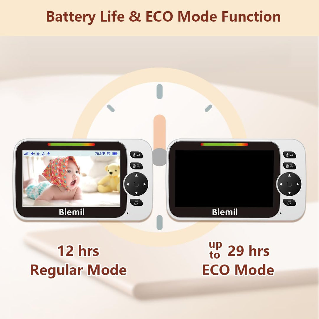 Babyphone mit Kamera und Audio 30 Stunden wiederaufladbare Batterie, 5" grosser Bildschirm, ferngest