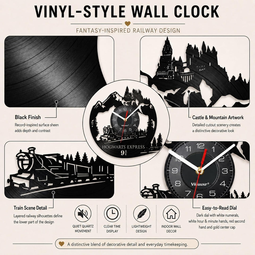 Viiluuxr Wanduhr Modern Vinyl Schallplatte Wanduhren Hogwarts Express Uhr Wand Ohne Tickgeräusche Wa