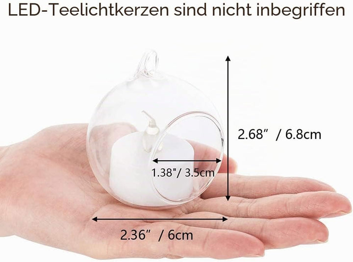 NUPTIO 12 Stück Hängende Teelichthalter Mini Glaskerzenhalter 6cm Durchmesser Kugeln Globus Garten O