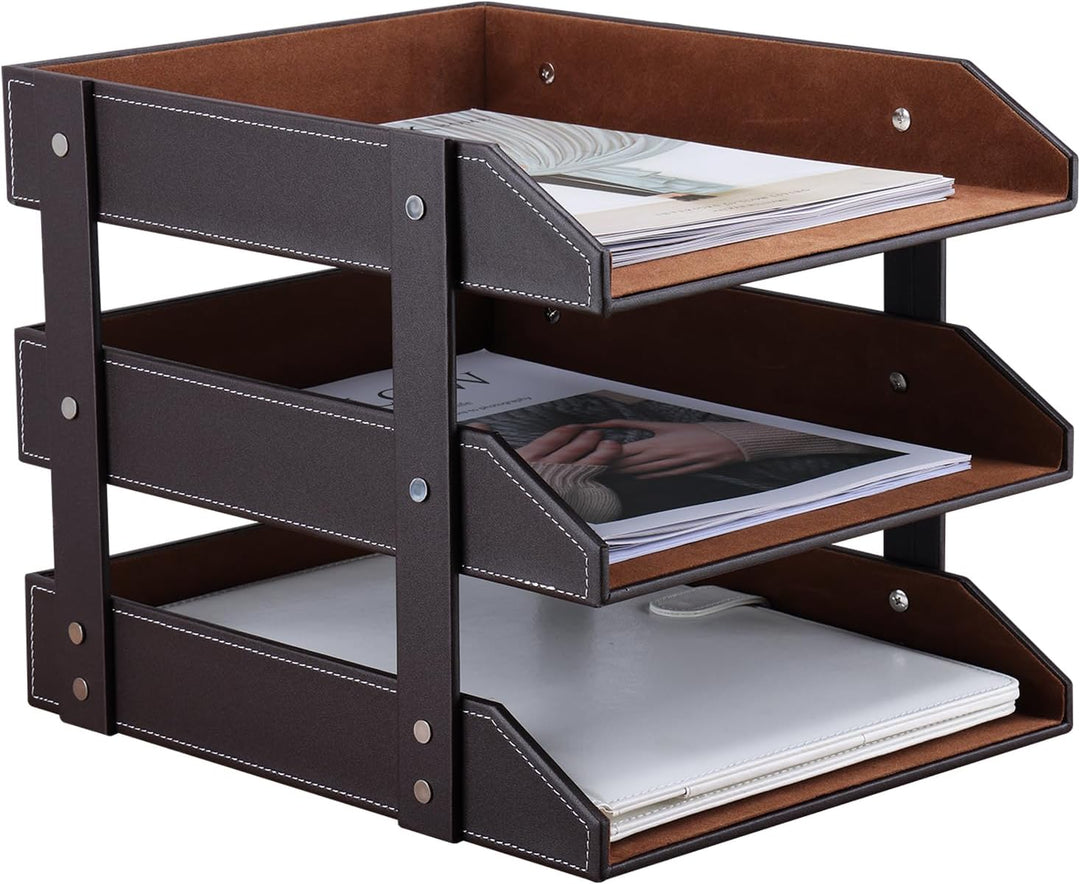 KINGFOM™ A4 Leder Briefablage (3 Schubladen-Braun), 3 Schubladen-Braun