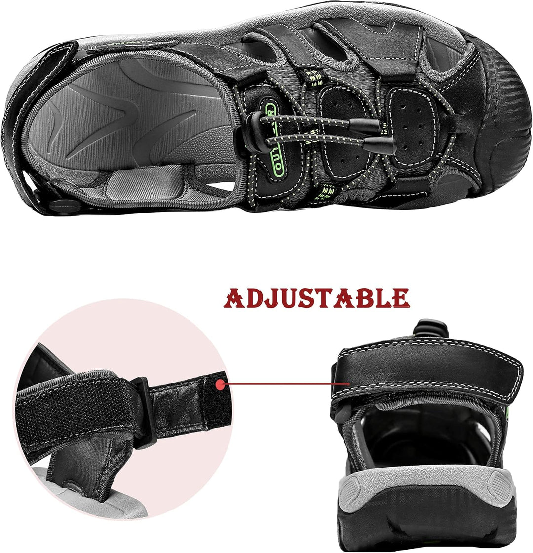 ZYLDK Herren Sandalen Leder Strand Trekkingsandalen Outdoorschuhe Sommer Wanderschuhe Männer Sport-O