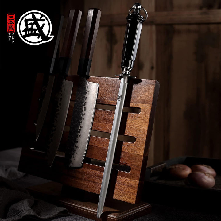 MITSUMOTO SAKARI 40 cm Edelstahl Wetzstab, Japanischer Messerschärfer mit Hohem Kohlenstoffgehalt We