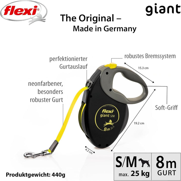 flexi Giant M Gurt 8 m für Hunde bis 25 kg, schwarz/neongelb schwarz/neongelb M 8 m Neon, schwarz/ne