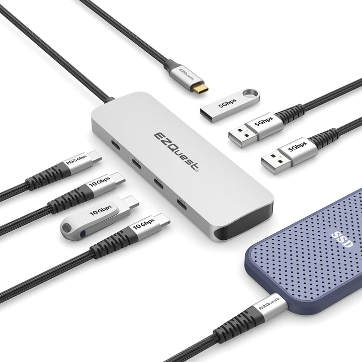 EZQuest USB-C Gen 2 Hub Adapter 7-Anschlüsse – 3X USB-C 10Gbs Gen 2, 3X USB 3.0 5Gbs Ports und 1x US