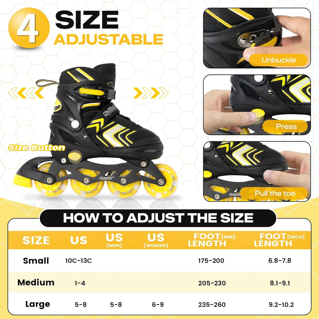 Nattork Inliner für Kinder Verstellbare Inline Skates, 4 Grössen Kinder Inline Roller Skates mit Bel