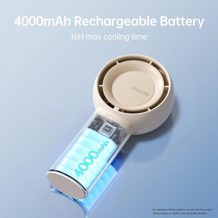 JISULIFE Turbo Handventilator Akku [16 Stunden Lange Arbeitszeit] 4000mAh Tragbarer Mini Ventilator