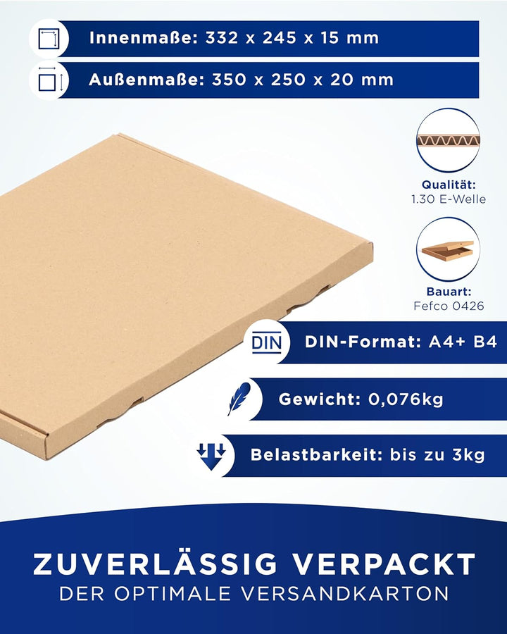 KK Verpackungen 100 x Grossbriefkartons DIN A4 für die Post 332 x 245 x 15 mm Braun