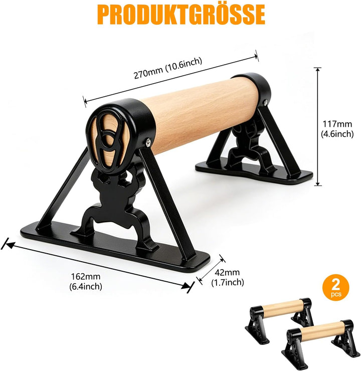 Liegestützgriffe Mit Holz Griff und Metallgestell | Rutschfeste Calisthenics Handstandstange, Lieges