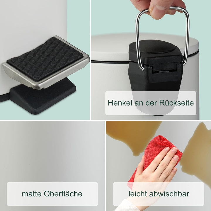 Relaxdays Kosmetikeimer, 3 Liter, Absenkautomatik, entnehmbarer Inneneimer, Metall, Bad Mülleimer mi