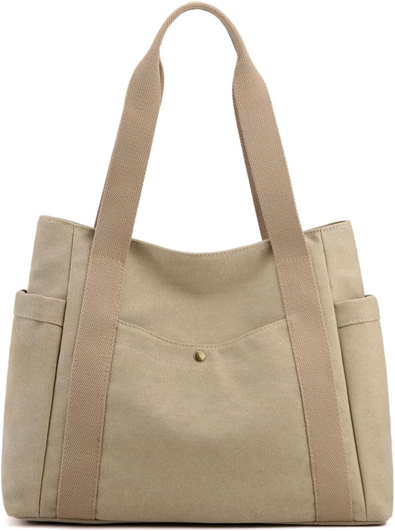 PORRASSO Canvas Schultertasche Einfache Handtasche Damen Tote Bag Mädchen Henkeltasche Strandtasche