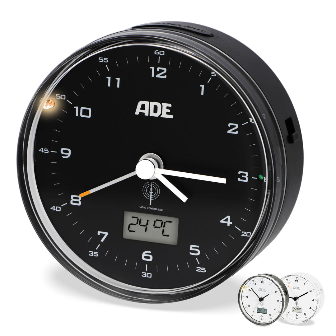 ADE Funk wecker analog ohne Ticken | Uhr mit Temperaturanzeige und Kalender | lautloser analoger Wec