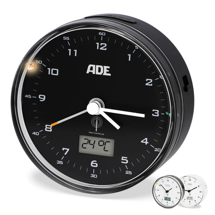 ADE Funk wecker analog ohne Ticken | Uhr mit Temperaturanzeige und Kalender | lautloser analoger Wec