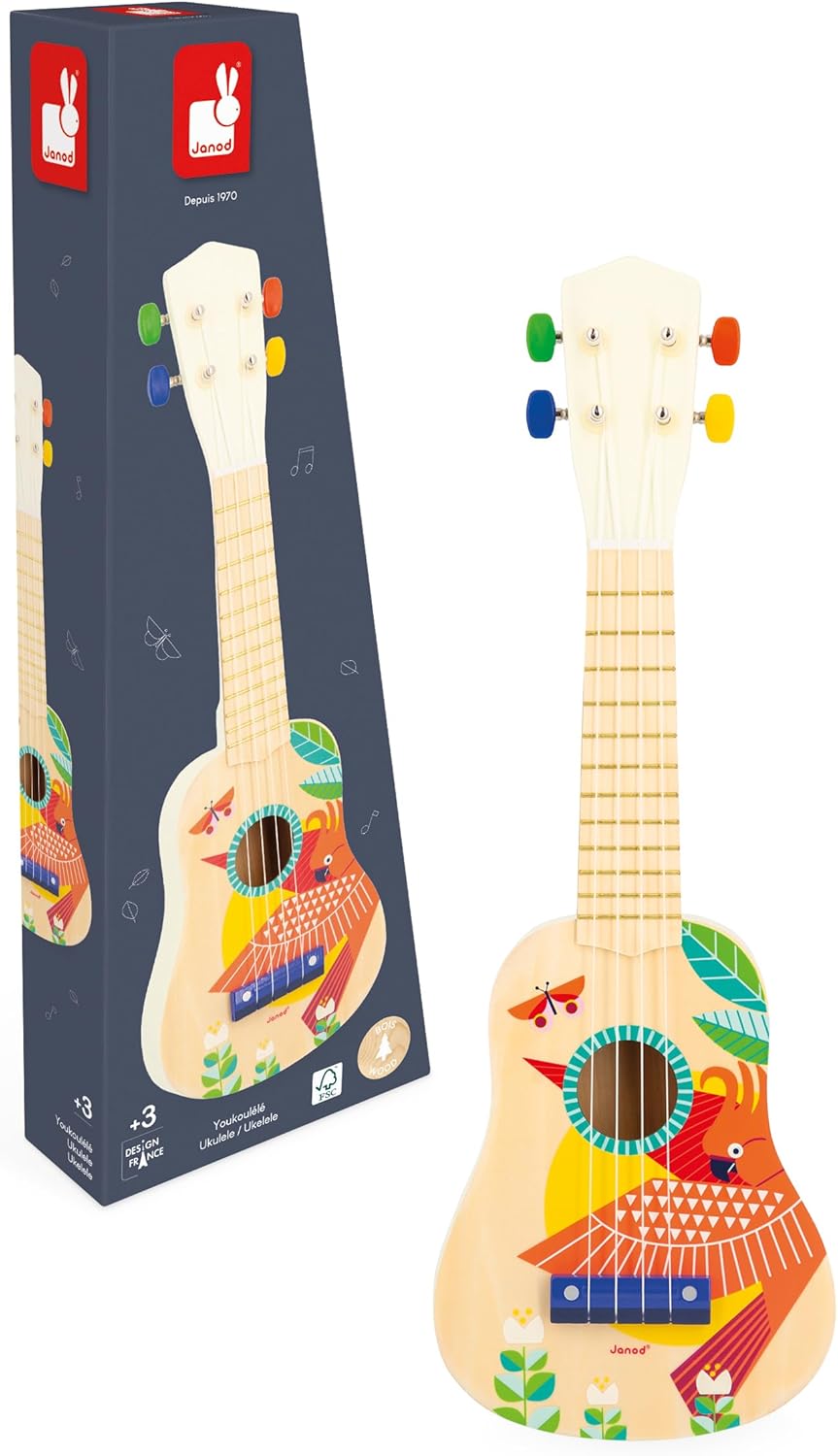 Janod - Gioia Ukulele aus Holz - Musikinstrument für Kinder - Rollenspiel und Musikalische Früherzie