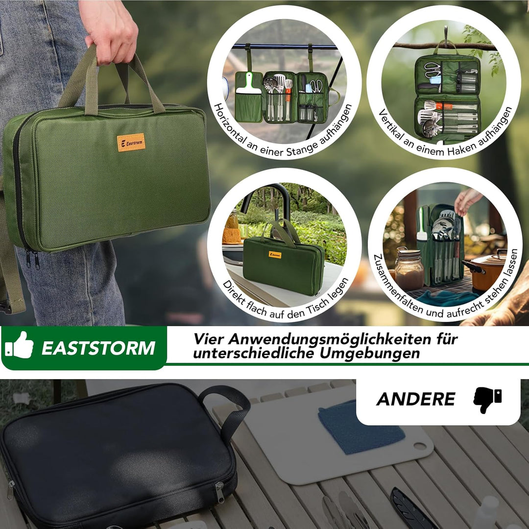 Camping Küchenhelfer Set mit wasserdichte Tasche für Camping Kochgeschirr,Camping Geschirr,Klein und