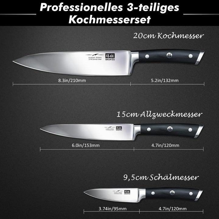 SHAN ZU Kochmesser Küchenmesser Set Profi Messer Chefmesser Allzweckmesser Deutscher Edelstahl Extra