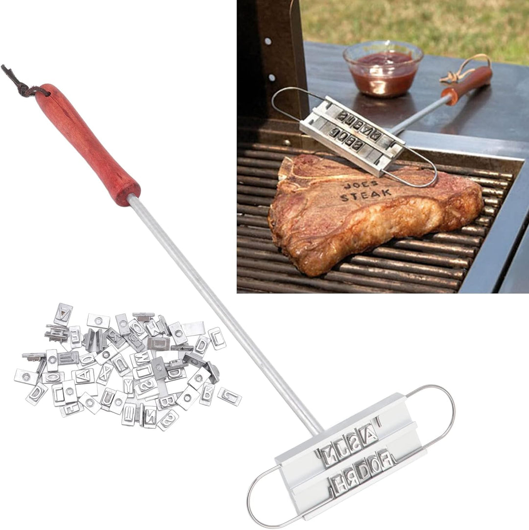 AUHX Grill-Brandeisen, Holzgriff, Edelstahl-Grill-Brandeisen, leicht, tragbar, lustige, professionel