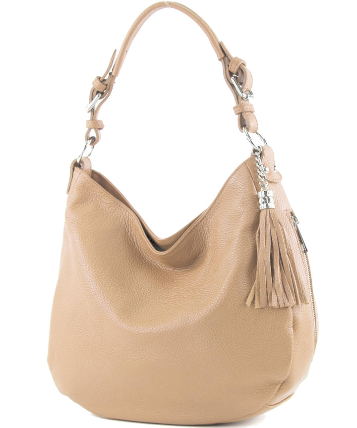 modamoda de T200 Damen Leder Schultertasche Henkeltasche handmade in Italy Beige, Beige