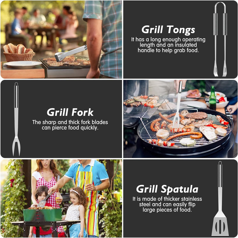 AISITIN BBQ Grillbesteck Tool Set 25er mit Bambusstab, Grill Zubehör Geschenk für Männer mit Grillko