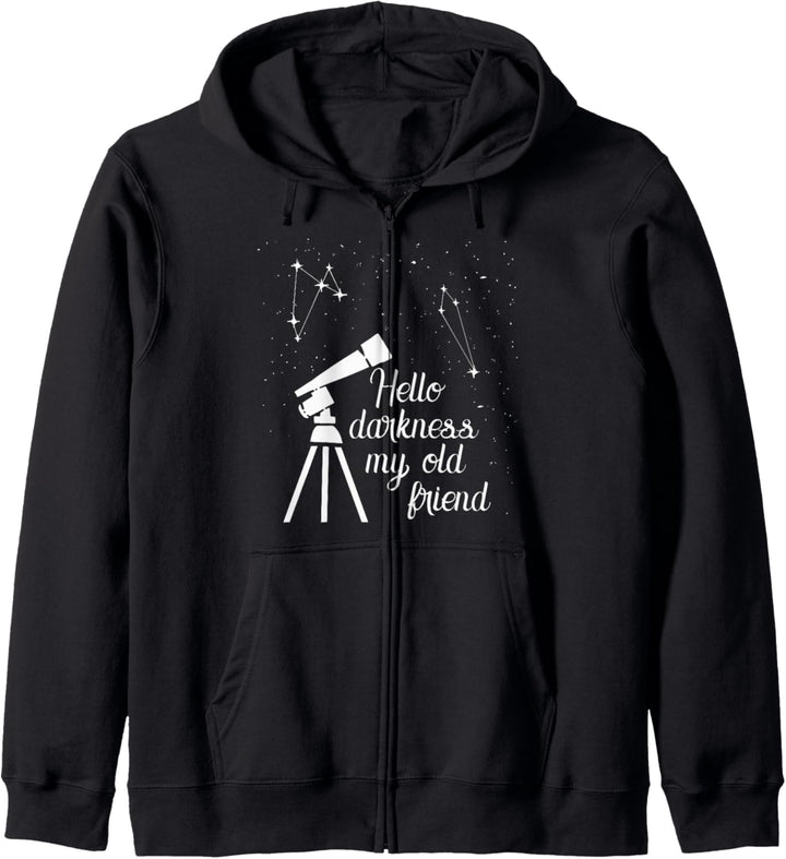 Kosmologie Spruch - Hello Darkness My Old Friend - Teleskop Kapuzenjacke