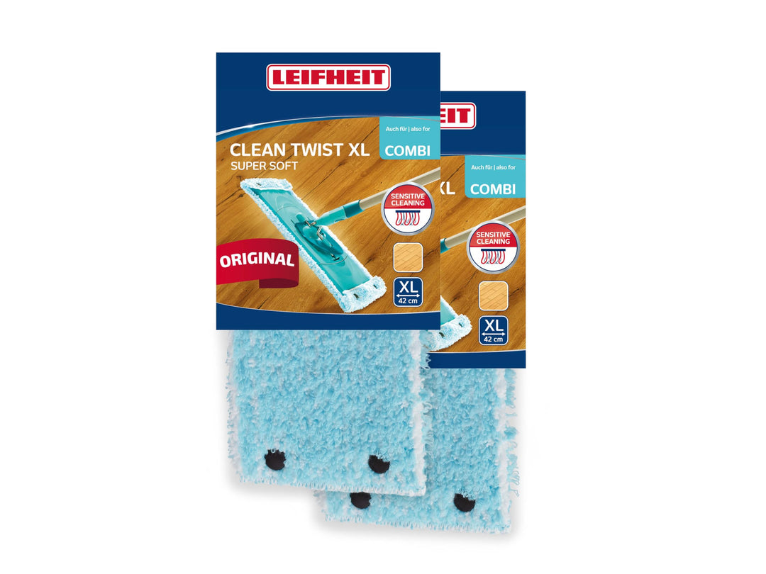 Leifheit 2er Set Wischbezug Clean Twist XL super Soft 42 cm für Sensible Böden, Ersatzbezug mit Spez