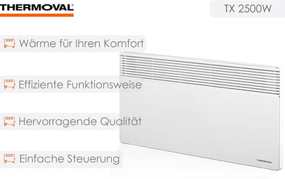 Thermoval Elektrischer Konvektor, Elektroheizkörper TX 2500, 2,5 kW, IP20, Freistehender oder Wandmo