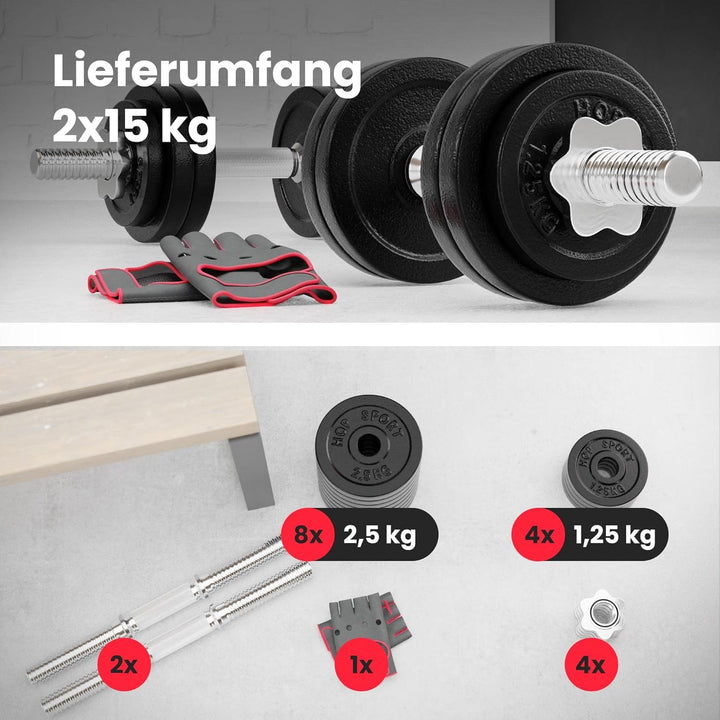 Hop-Sport Guss Kurzhanteln Hantel Set Hanteln 10kg 15kg 20kg 30kg 40kg 60 kg Gewichte 2 x 15 kg, 2 x