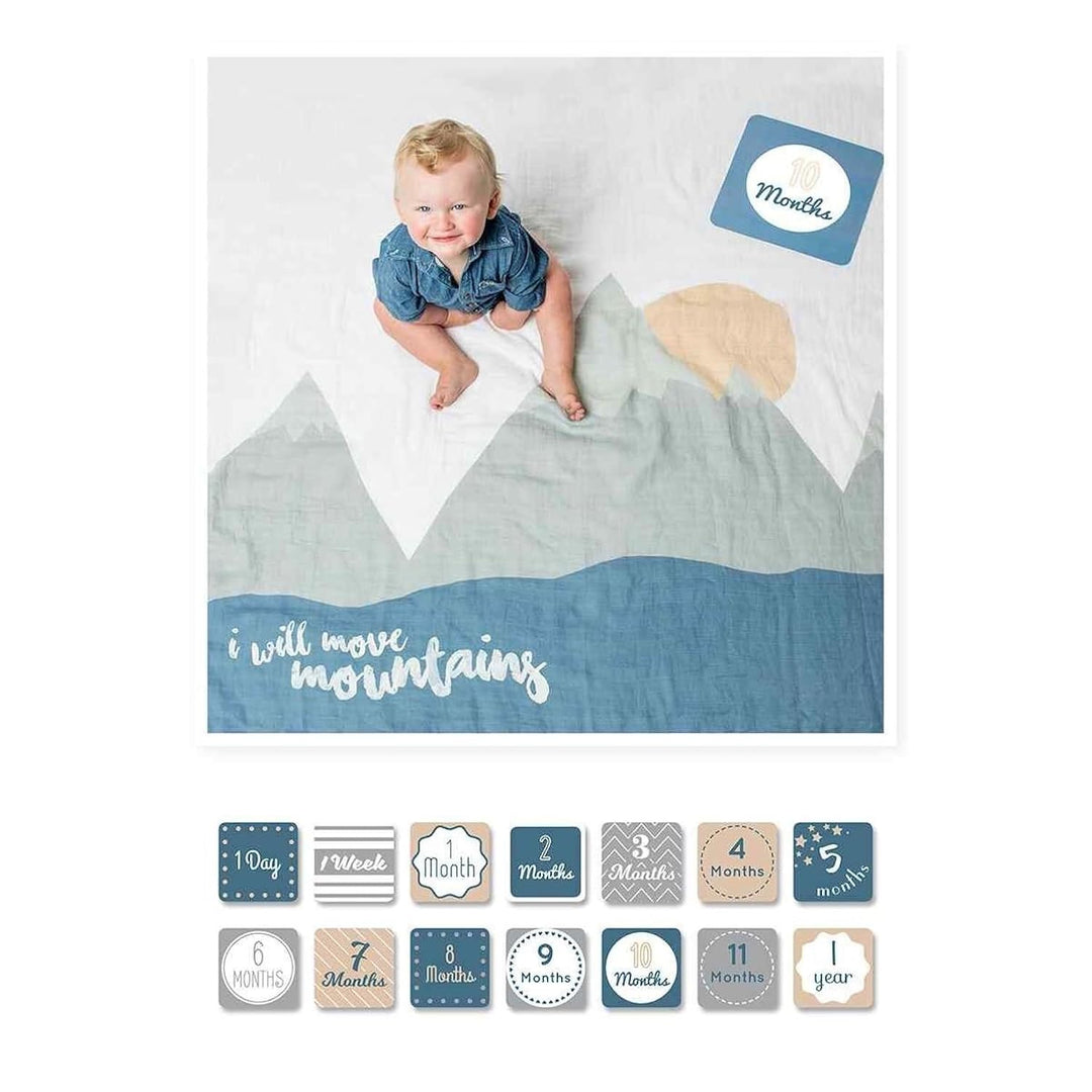 lulujo Baby's First Year Meilenstein-Decke und Karten-Set | 101,6 x 101,6 cm (I Will Move Mountains)