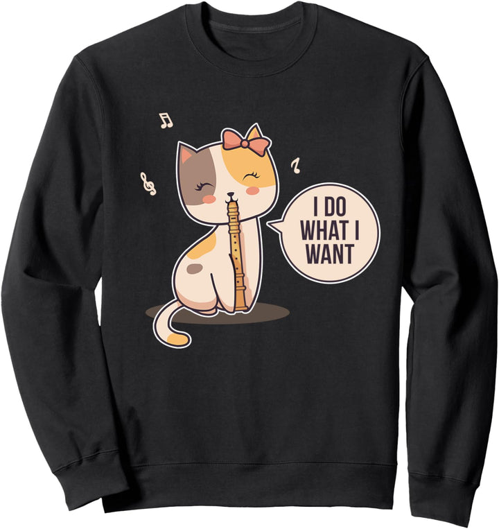 Niedliche Katze Mit Flöte Flötenspielerin Mädchen Flötistin Sweatshirt