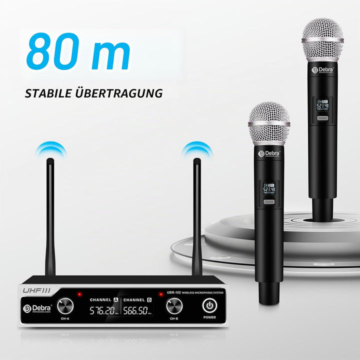 Wireless Microphone Set,Debra UHF Handheld Mikrofon Kabellos,80M ständige Übertragung,für Kirche, Ta